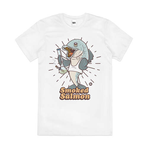 Smoked Salmon Stoner Funny Weed Parody Cotton T-Shirt White Size 2XL