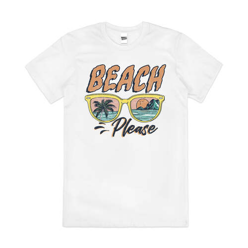 Beach Please Funny Pun Summer Slogan Cotton T-Shirt White Size 2XL