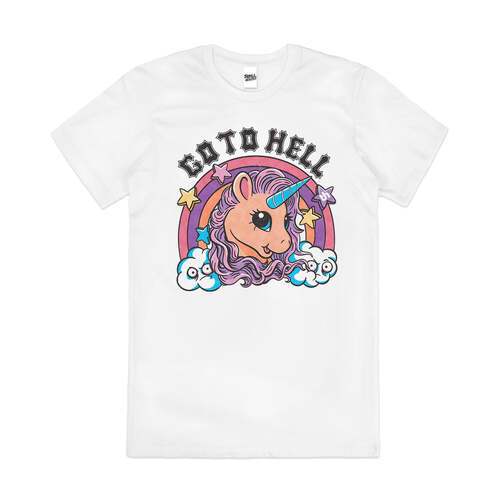 Go to Hell Funny Unicorn Slogan Cute Cotton T-Shirt White Size 2XL