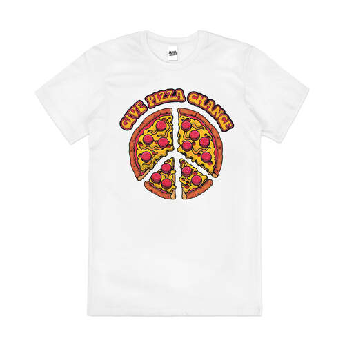 Give Pizza Chance Funny Peace Parody Cotton T-Shirt White Size 2XL