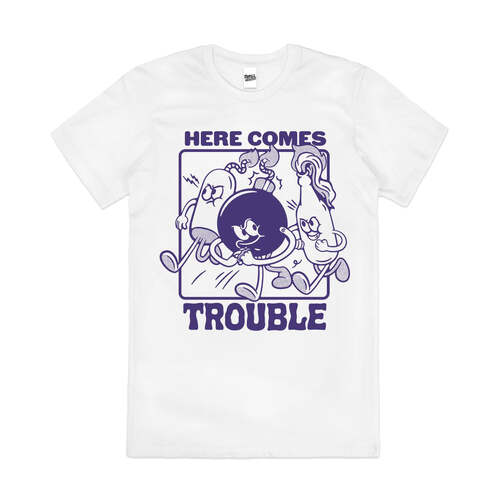 Here Comes Trouble Retro Hose Funny Cotton T-Shirt White Size 2XL