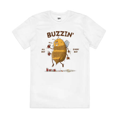 Buzzin Drunk Bee Beer Insect Party Fun Cotton T-Shirt White Size 2XL