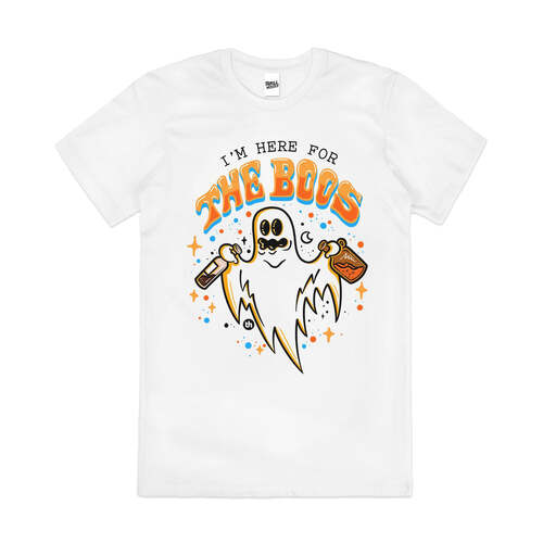 I'm Here for the Boos Funny Halloween Cotton T-Shirt White Size 2XL