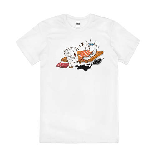 Sleepwalking Sushi Japanese Foodie Cotton T-Shirt White Size 2XL