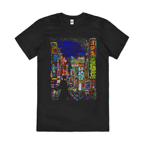 Kaiju City Tokyo Cool Street Art Urban Cotton T-Shirt Black Size 3XL