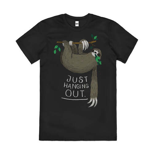 Just Hanging Out Sloth Fun Lazy Animal Cotton T-Shirt Black Size 3XL