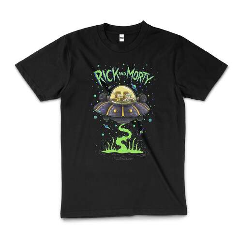 Rick And Morty Ship Cartoon Licensed Cotton T-Shirt Black Size 3XL