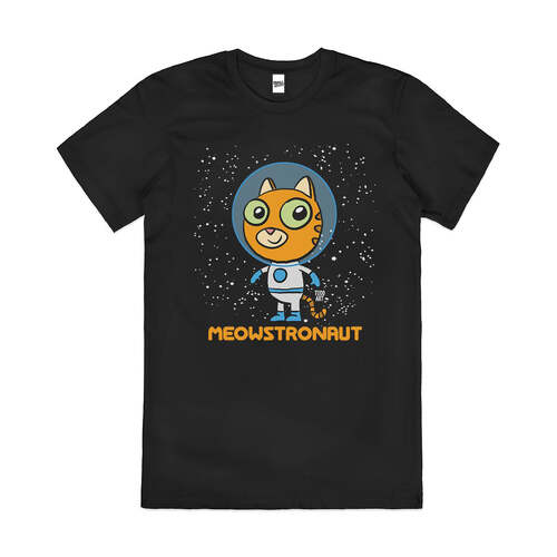 Meowstronaut Funny Cat Kitten Astronaut Cotton T-Shirt Black Size 3XL