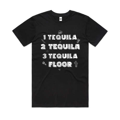 Tequila Floor Funny Party Booze Slogan Cotton T-Shirt Black Size 3XL