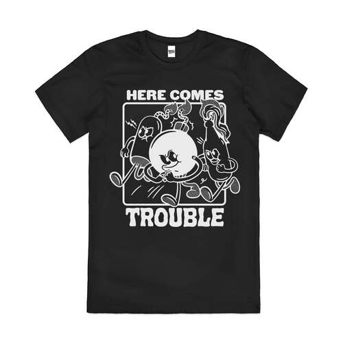 Here Comes Trouble Rubber Hose Artwork Cotton T-Shirt Black Size 3XL