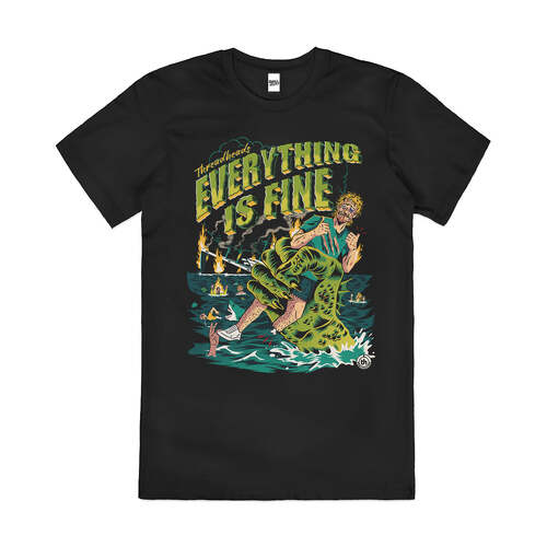 Everything is Fine Funny Slogan Movie Cotton T-Shirt Black Size 3XL