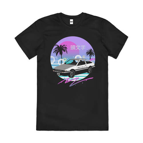 Vapour Drift 80s Artsy Car Neon Style Cotton T-Shirt Black Size 3XL