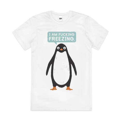 Penguin Rude Offensive Anti-Social Cute Cotton T-Shirt White Size 3XL