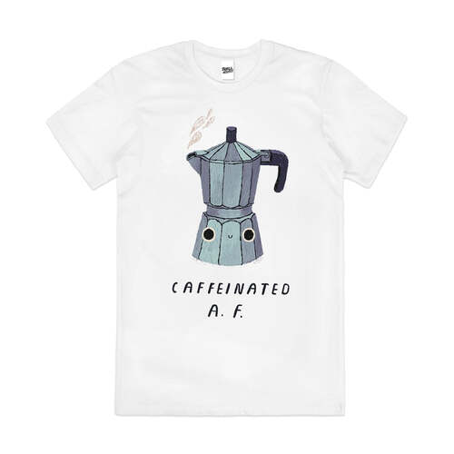 Caffeinated AF Coffee Funny Rude Slogan Cotton T-Shirt White Size 3XL