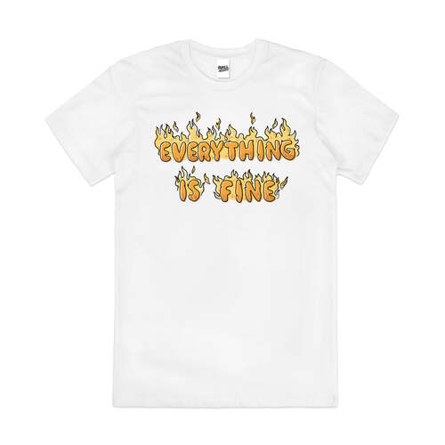 Everything is Fine Funny Slogan Parody Cotton T-Shirt White Size 3XL