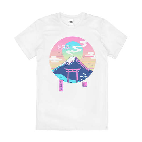 Mt Fuji Japanese Nature Vaporwave Artsy Cotton T-Shirt White Size 3XL