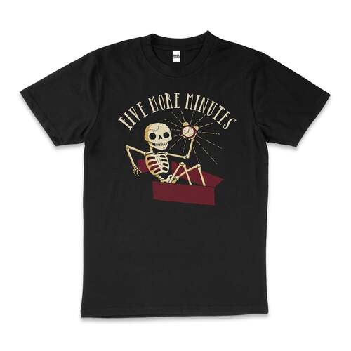 Five More Minutes Funny Slogan Skeleton Cotton T-Shirt Black Size 4XL