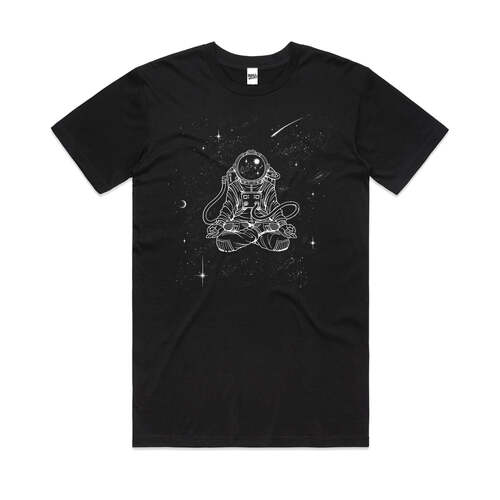 Zen Astronaut Meditation Stars Universe Cotton T-Shirt Black Size 4XL