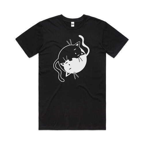 Yingyang Black White Cat Kitten Cute Cotton T-Shirt Black Size 4XL