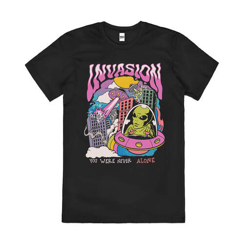 Alien Invasion Sci-Fi Extra Terrestrial Cotton T-Shirt Black Size 4XL