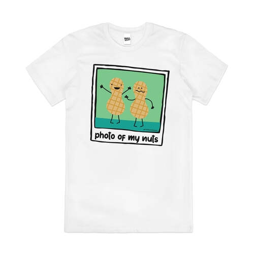 Photo of My Nuts Funny Bad Pun Dad Joke Cotton T-Shirt White Size 4XL