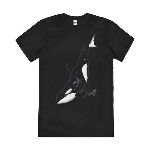 Meanwhile In A Whale Astronaut Space Cotton T-Shirt Black Size L