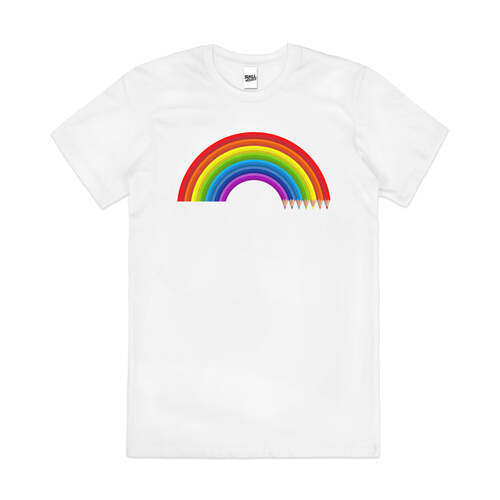 7 Colours Rainbow Coloured Pencils Cool Cotton T-Shirt White Size L