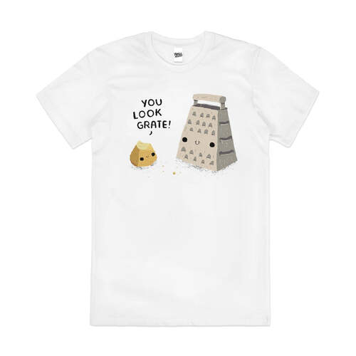 You Look Grate Funny Cheese Pun Slogan Cotton T-Shirt White Size L