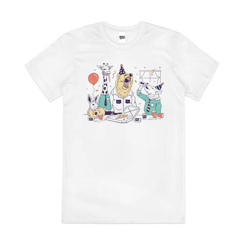 Party Animals Funny Animals Drinking Pets Cotton T-Shirt White Size L