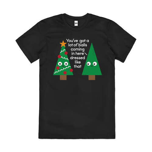 You've Got a Lot of Balls Christmas Tree Cotton T-Shirt Black Size M