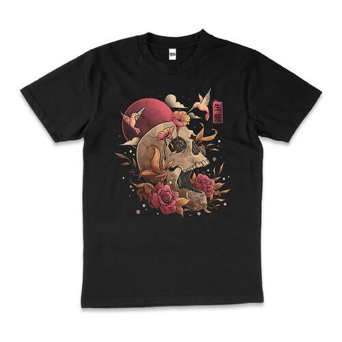 Live And Let Die Skull Nature Gothic Cotton T-Shirt Black Size M