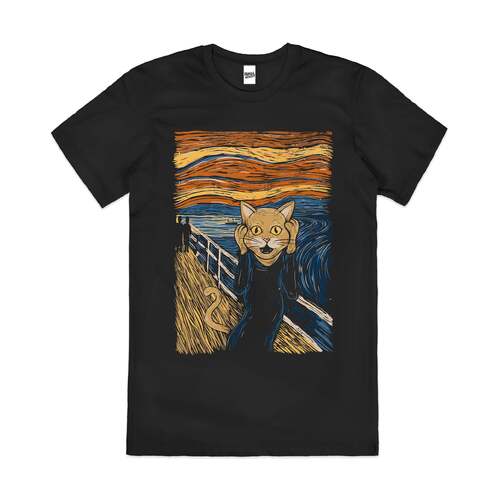 The Purr Funny Edvard Munch Scream Art Cotton T-Shirt Black Size M