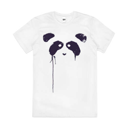 Panda Bear Face Paint Drip Artsy Animal Cotton T-Shirt White Size M