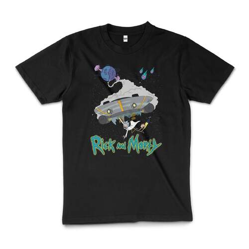 Rick And Morty Destroyed Planet Cartoon Cotton T-Shirt Black Size S