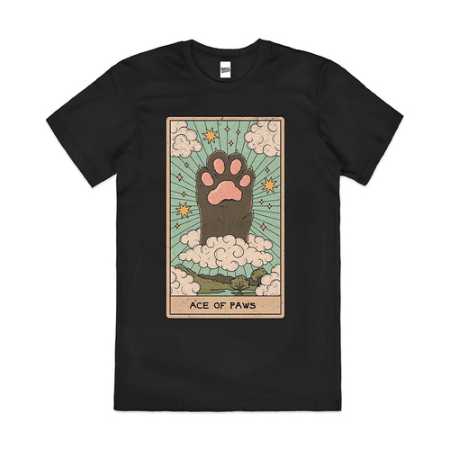 Ace Of Paws Funny Cat Tarot Card Parody Cotton T-Shirt Black Size S