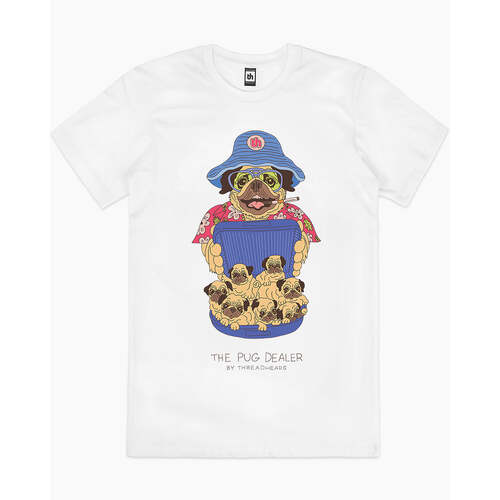 Pug Dealer Funny Pugs Puppies Dog Parody Cotton T-Shirt White Size S