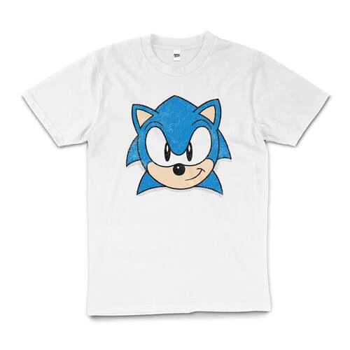 Sonic The Hedgehog Face Retro 90s Game Cotton T-Shirt White Size XL