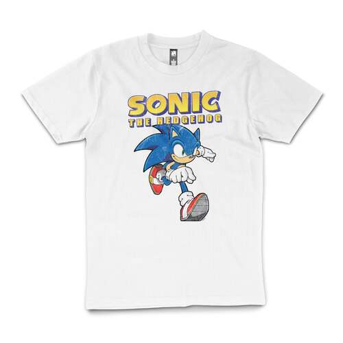 Sonic The Hedgehog On the Run Retro 90s Cotton T-Shirt White Size XL