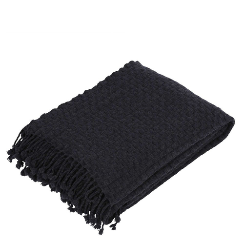 Belle Flint Wool Throw Blanket Medium Weight Home Decor 130x170cm - Navy