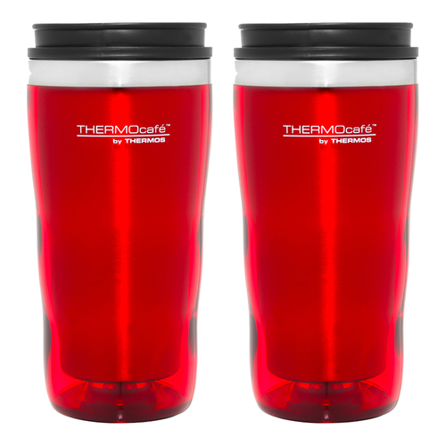 2x 470ml THERMOcafe Stainless Steel Inner, Plastic Outer Travel Tumbler Red 