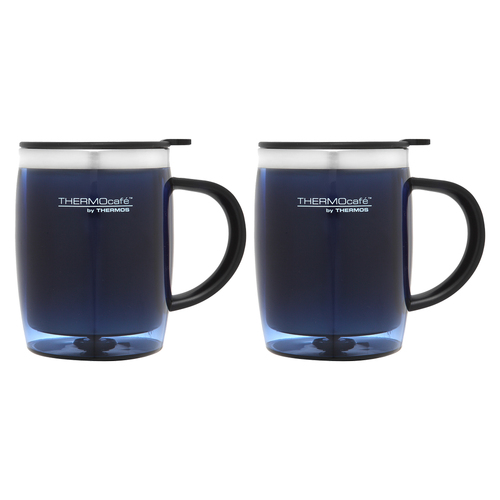 2x 450ml THERMOcafe Stainless Steel Inner, Plastic Outer Desk Mug Blue