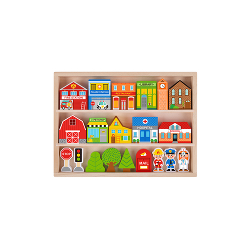 Tooky Toy Town Play Set In Wooden Case