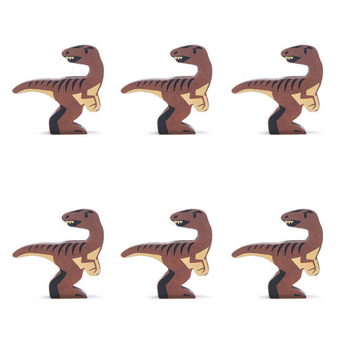 6pc Tender Leaf Toys Velociraptor Wooden Dinosaur Set Kids 3y+