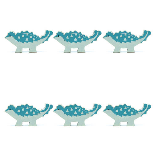 6pc Tender Leaf Toys Ankylosaurus Wooden Dinosaur Set Kids 3y+