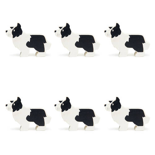 6pc Tender Leaf Toys English Shepherd Dog Wooden Animal Set Kids 3y+