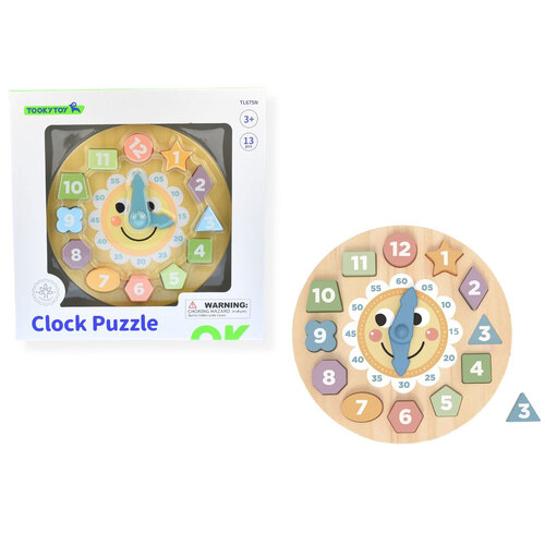 Tooky Toy Forest Friend Wooden Clock Shape Sorter Puzzle 3Y+