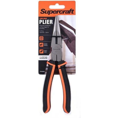 Supercraft Long Nose Pliers Soft Grip 200mm Cr-Ni Steel