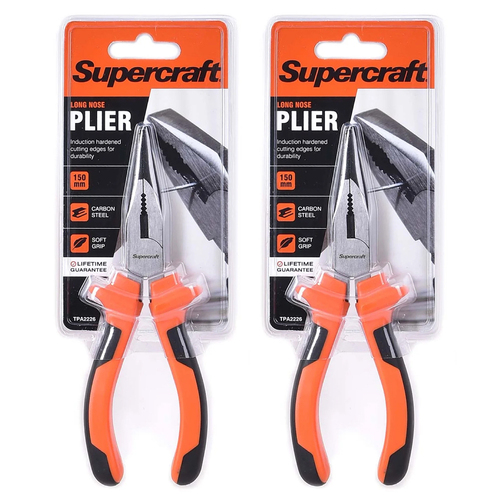 2PK Supercraft Long Nose Pliers Carbon Steel 150mm Soft Grip