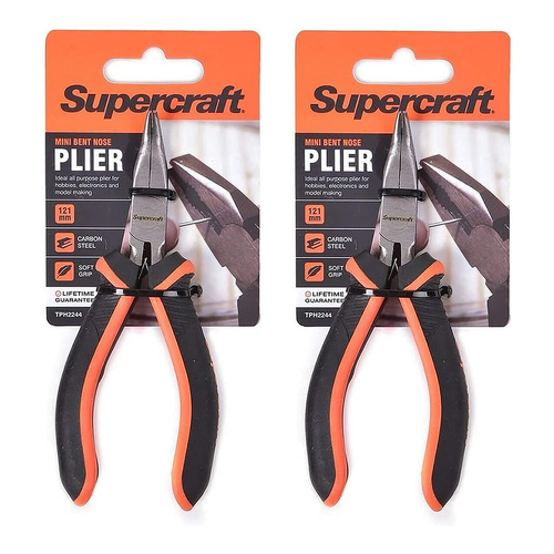 2PK Supercraft Mini Bent Nose Carbon Steel Pliers 121mm Soft Grip