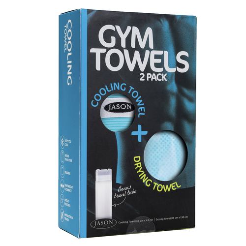 2PK Jason Sports Gym Drying/Cooling Towel Set w/ Tube - Aqua